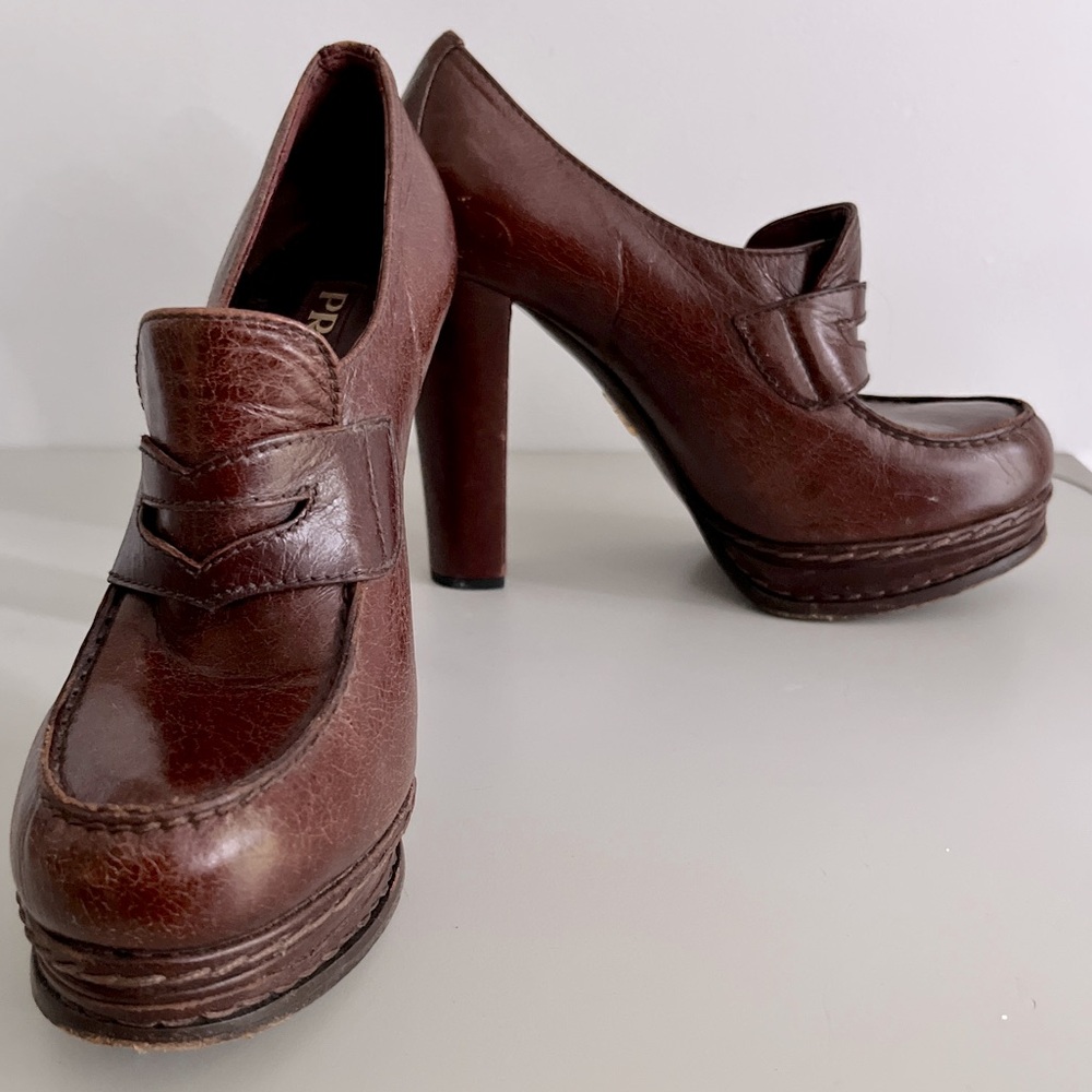 PRADA PENNY LOAFERS PLATFORM LEATHER WOMEN SHOES